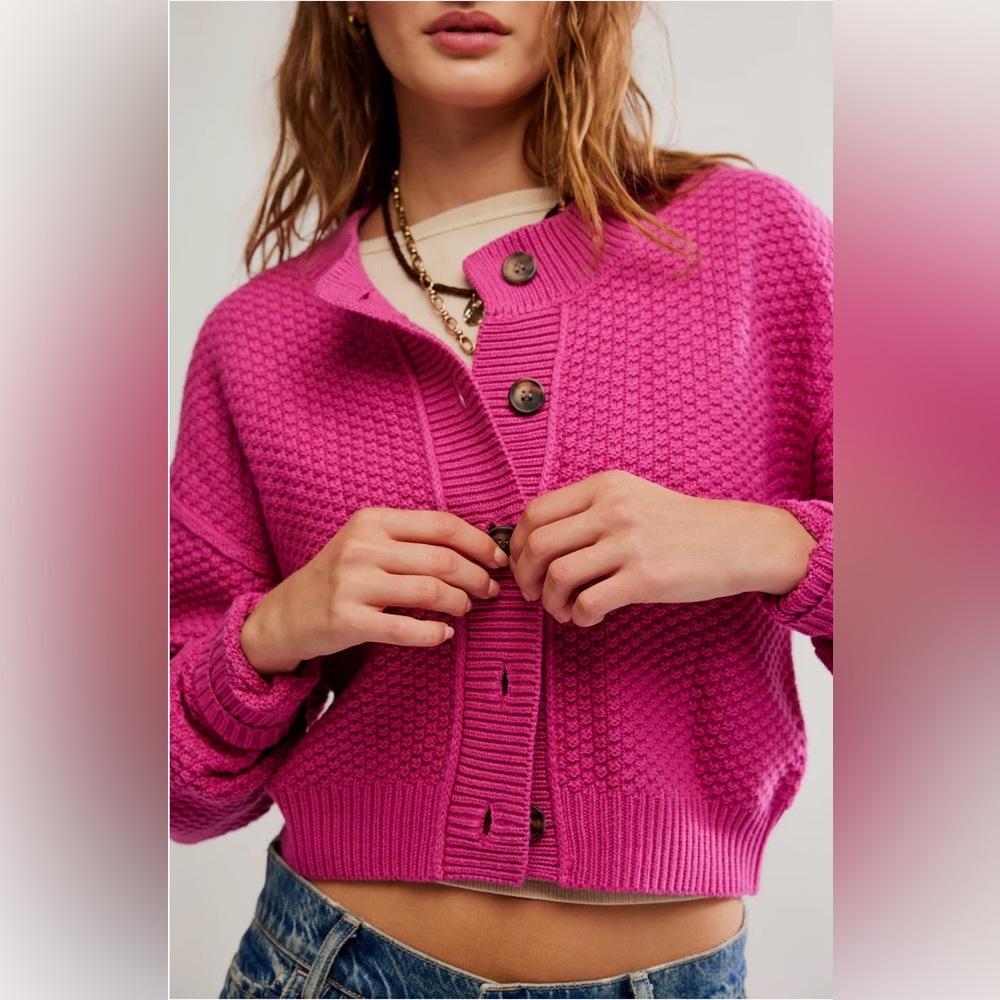 free people lila cardigan in plumdrop (hot pink)